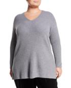 Ribbed High-low V-neck Merino Sweater,