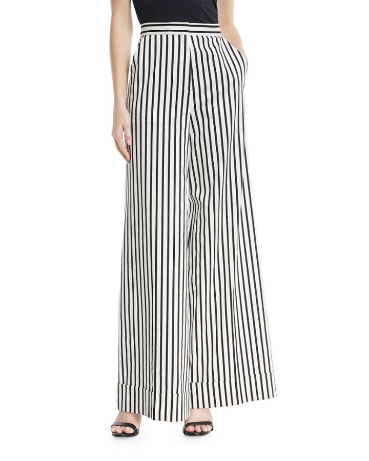 Monochrome Wide-leg Cotton Trousers