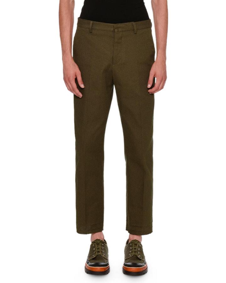 Textured Straight-leg Pants, Olive
