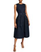 Sleeveless Two-pocket Snap-front Belted Dress