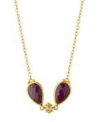 Constantine 24k Double Ruby & Diamond Teardrop Pendant Necklace