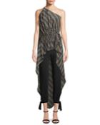 Stripe-print Gathered High-low Top