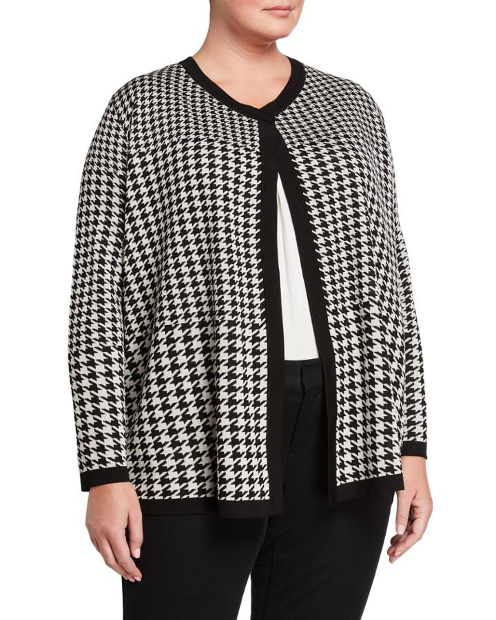 Plus Size Houndstooth Open-front Cardigan