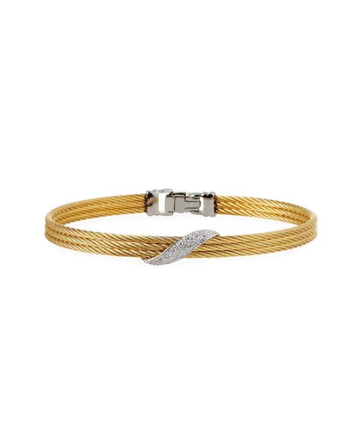 3-row Bangle W/ Wrapped Diamond Pave, Golden