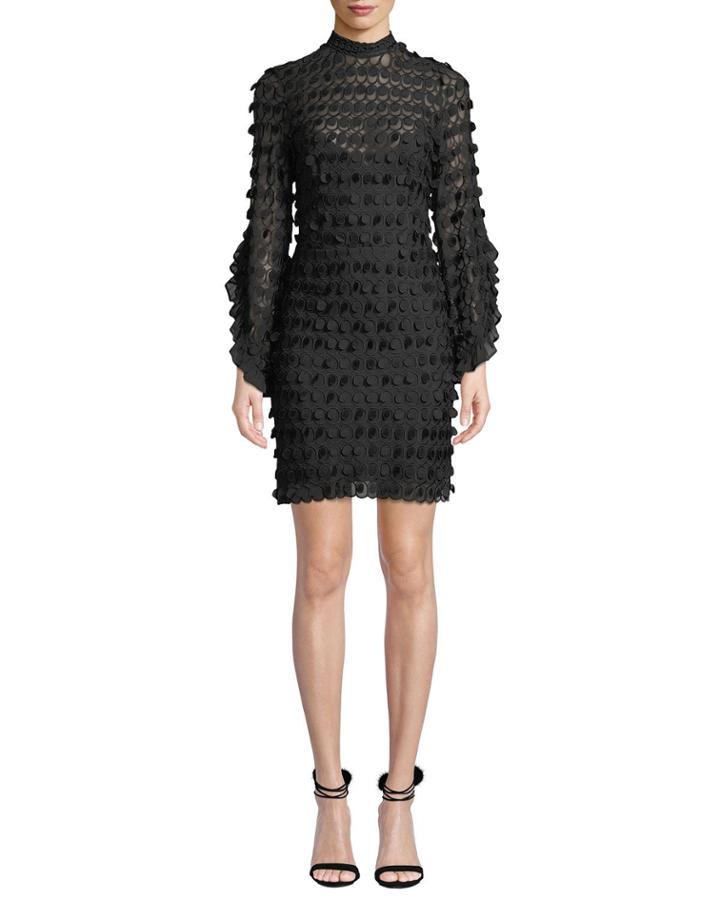 Mellifluous Long-sleeve 3-d Circle-embroidered Body-con