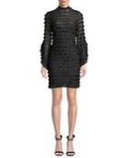 Mellifluous Long-sleeve 3-d Circle-embroidered Body-con