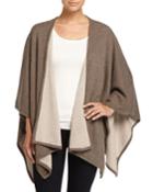 Neiman Marcus Cashmere Reversible Poncho Cardigan, Taupe/oatmeal, Women's, Pepper Hea