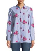 Floral-embroidered High-low Button Front Tunic