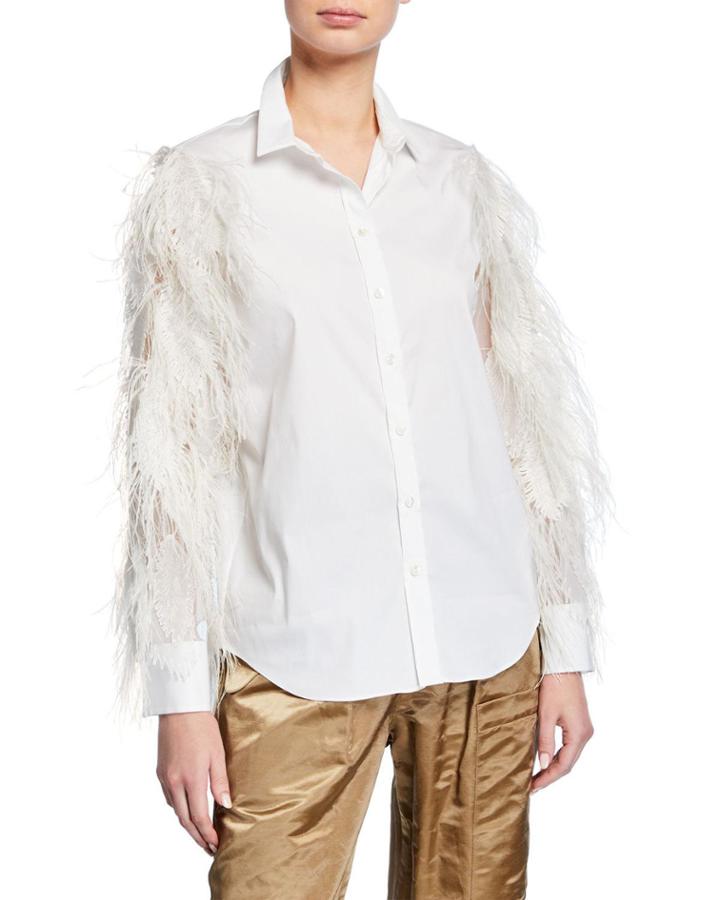 Ostrich Feather Long-sleeve Poplin