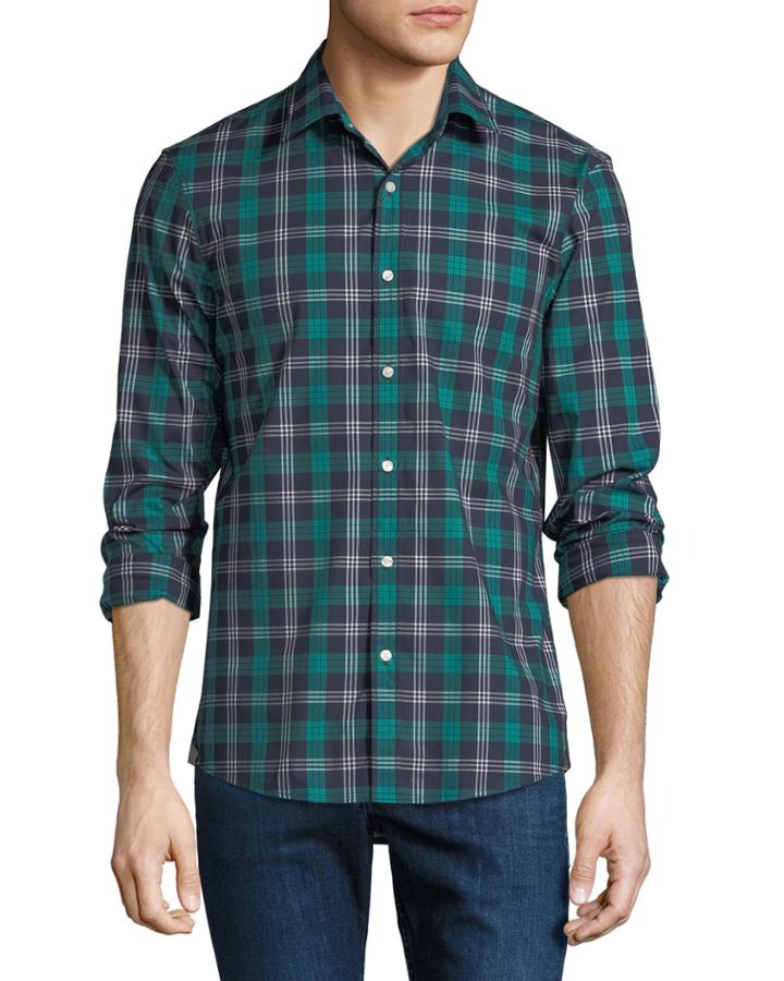 Men's Plaid Stretch Cotton Button-down