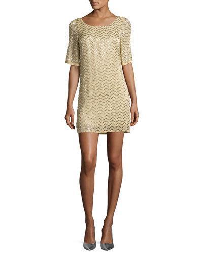 Harlow Embellished Chevron Shift Dress, Yellow