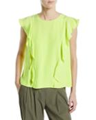 Harris Crewneck Cap-sleeve Ruffle Top