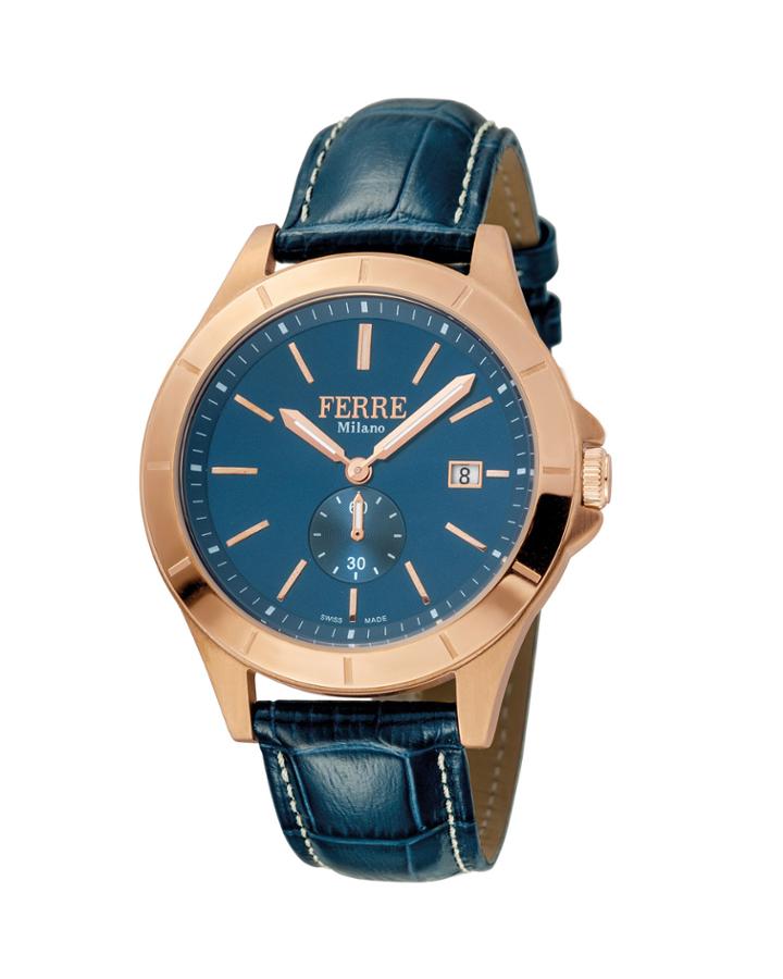 Men's 43mm Stainless Steel Date Sub-seconds Diver Watch With Leather Strap, Rose/brown/navy