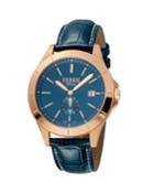 Men's 43mm Stainless Steel Date Sub-seconds Diver Watch With Leather Strap, Rose/brown/navy
