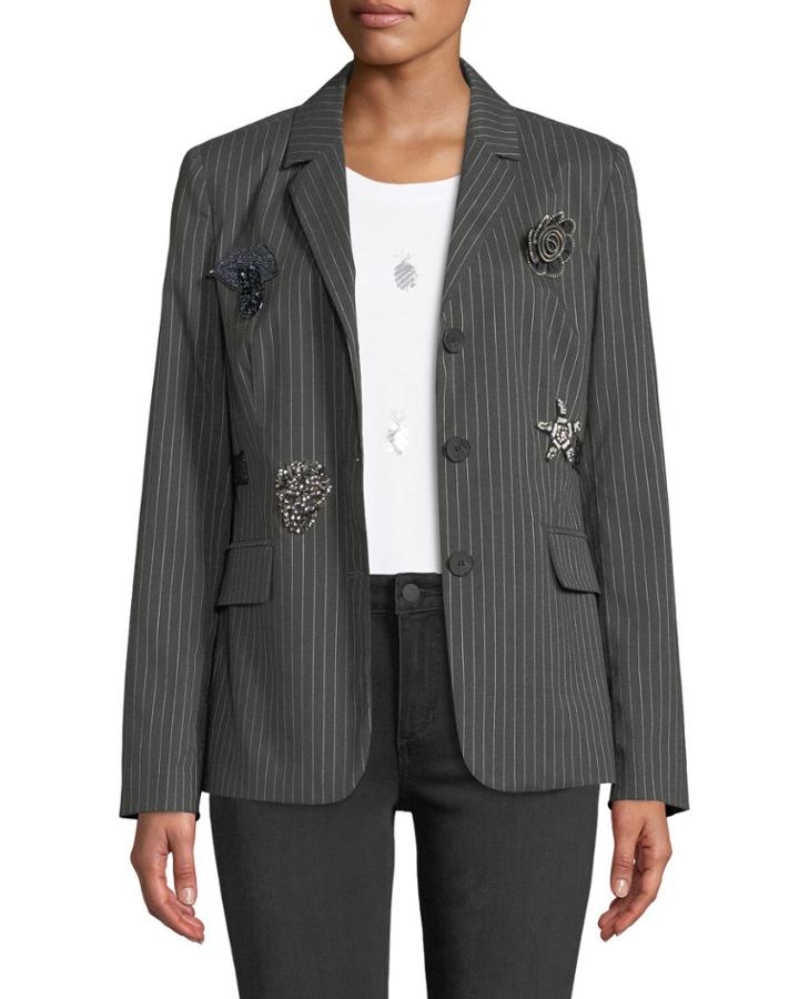 Patch-embellished Pinstripe Blazer