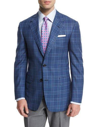 Plaid Two-button Sport Coat, Blue