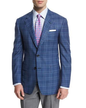 Plaid Two-button Sport Coat, Blue