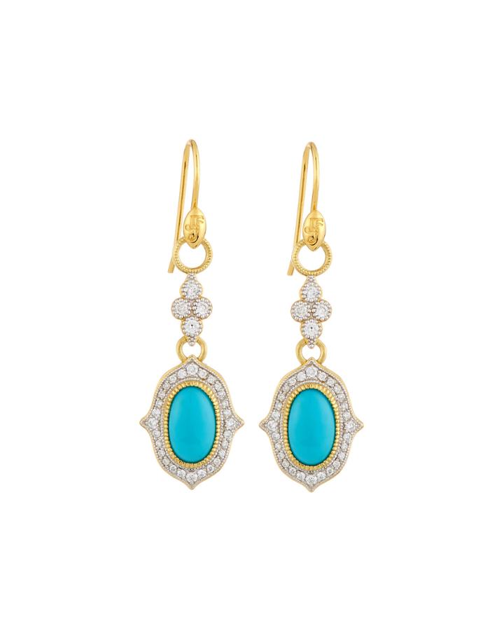 Moroccan 18k Oval Double Drop Earrings, Turquoise