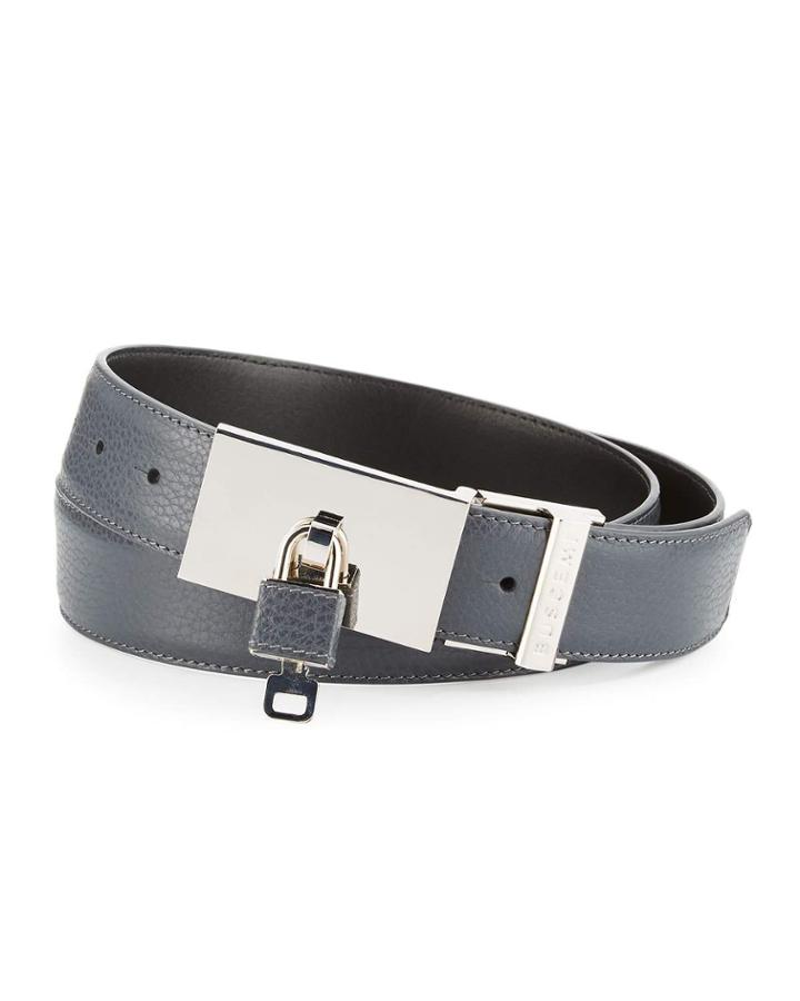 Padlock-buckle Leather Belt, Dark Gray