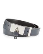 Padlock-buckle Leather Belt, Dark Gray