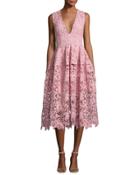 Bellflower Guipure Lace Sleeveless V-neck Ball Dress, Pink