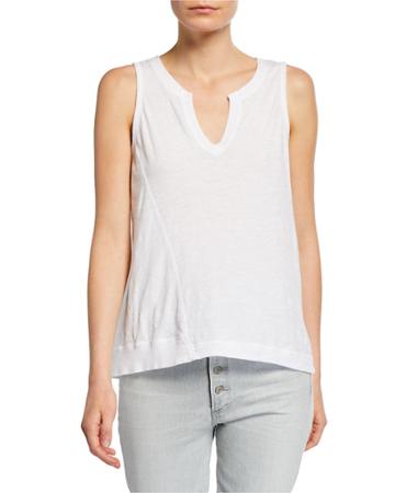 Peach Split V-neck Cotton Tank