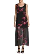 Sleeveless Floral-print Maxi Dress, Black Pattern