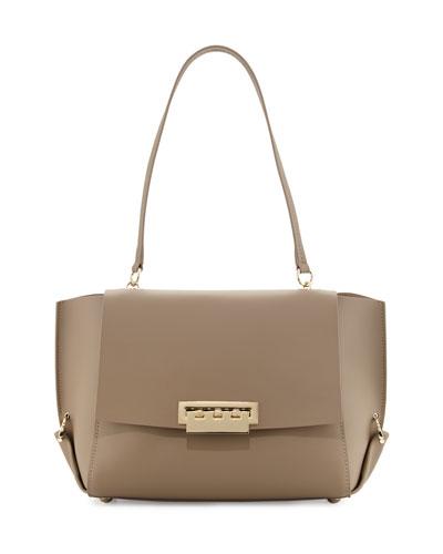 Eartha Gusset Leather Shoulder Bag, Elephant