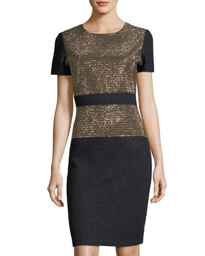 Short-sleeve Beaded-bodice Dress