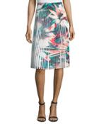 Pleated Floral-print Skirt, White