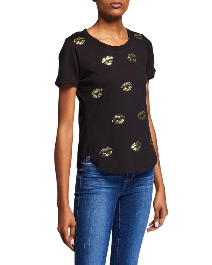 Sequin Lips Crewneck Cotton Tee