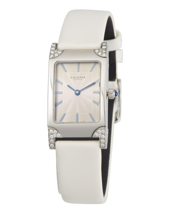 Rectangular Watch W/ Diamonds & Leather