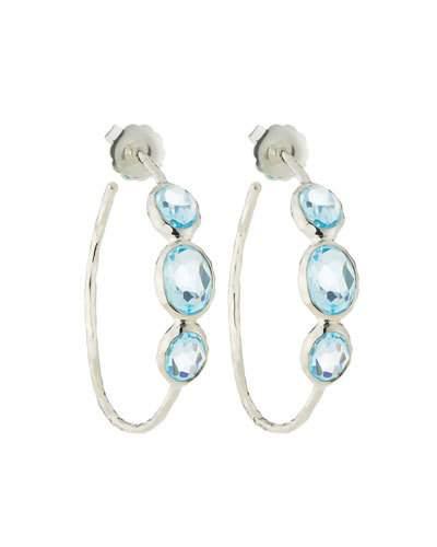 Rock Candy Silver 3-stone #3 Hoop Earrings In Blue Topaz