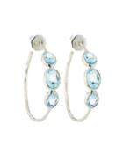 Rock Candy Silver 3-stone #3 Hoop Earrings In Blue Topaz