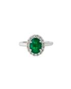 18k White Gold Diamond & Emerald Oval Ring,