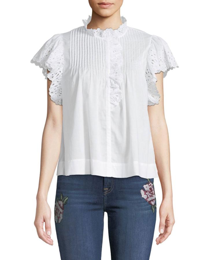 Nouveau Eyelet-lace Button-front Blouse
