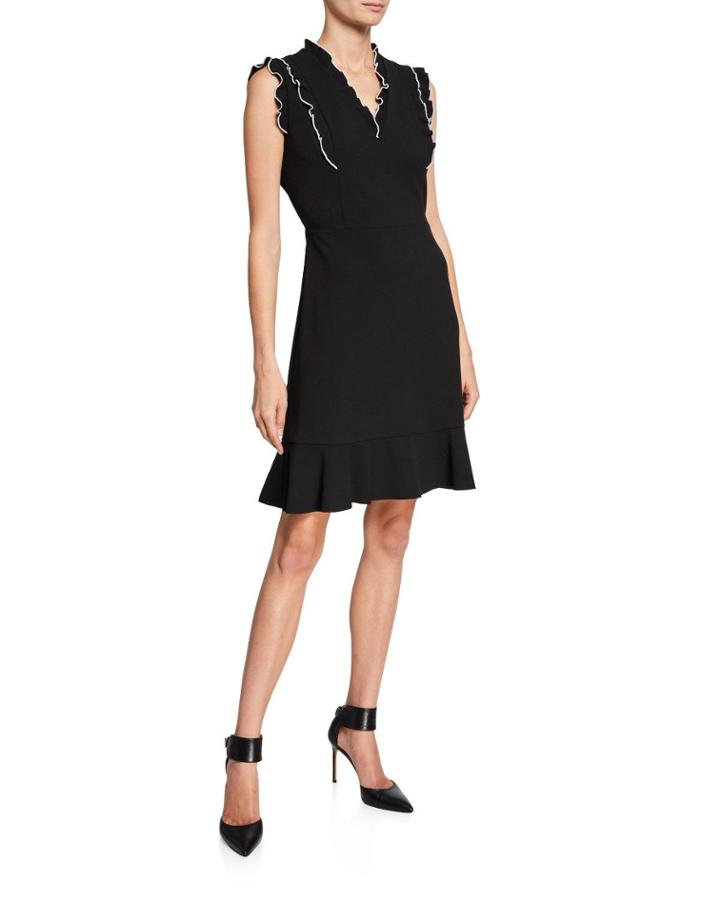Crepe Sheath Dress With Ruffle Neck