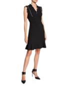 Crepe Sheath Dress With Ruffle Neck