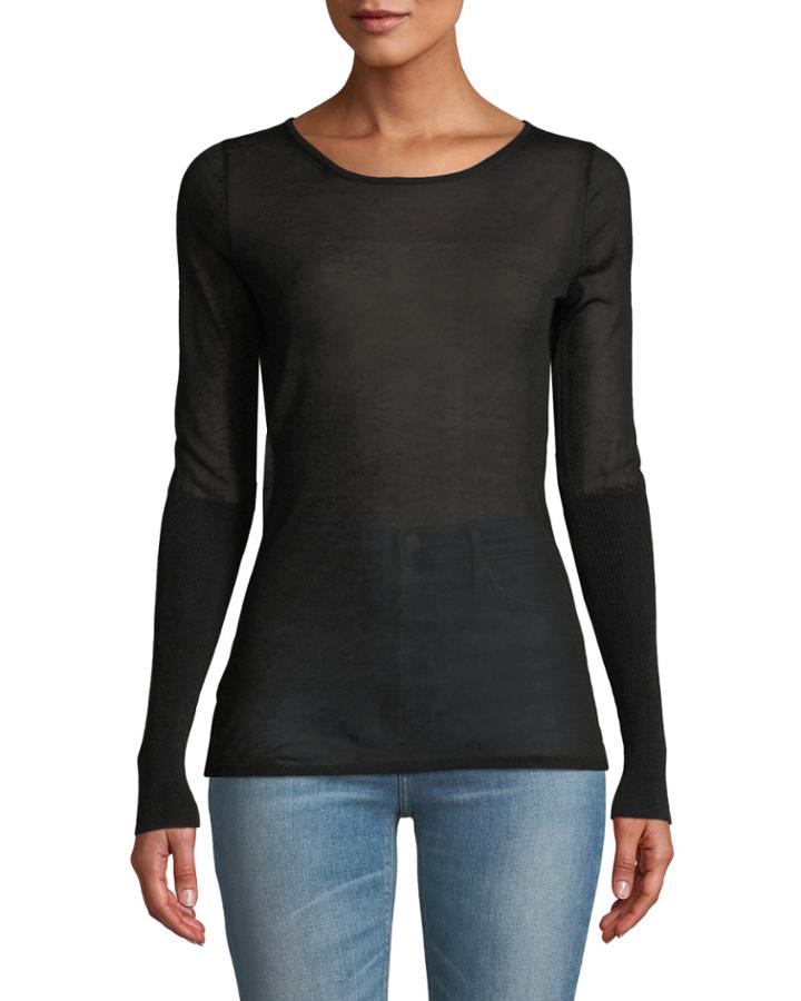 Cashmere-blend Sheer Pullover Tee