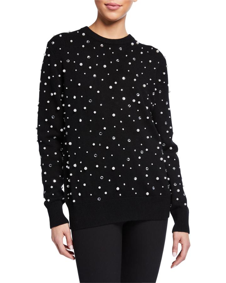 Long-sleeve Crewneck Embellished Cashmere