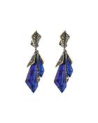 Two-tone Crystal-encrusted Layered Origami Clip Earrings, Blue