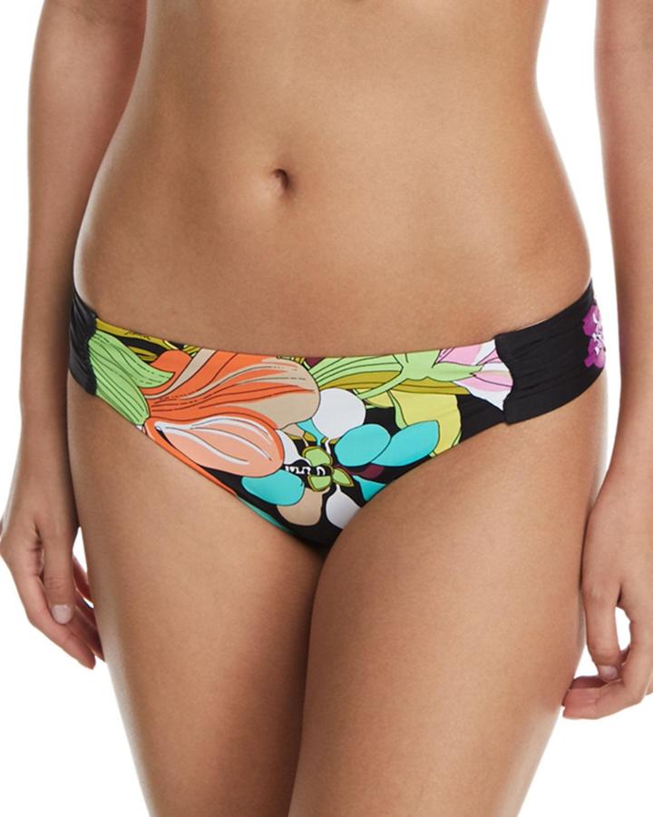Bouquet Floral-print Shirred-side Hipster Swim Bikini Bottoms