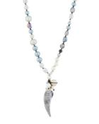 Semi-round Pearl Necklace W/ Feather Pendant