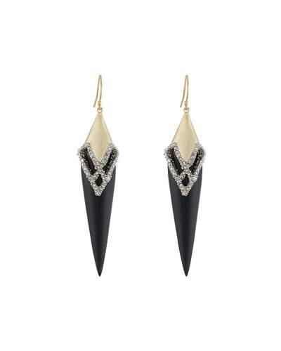 Crystal-encrusted Lattice Lace Drop Earrings, Black