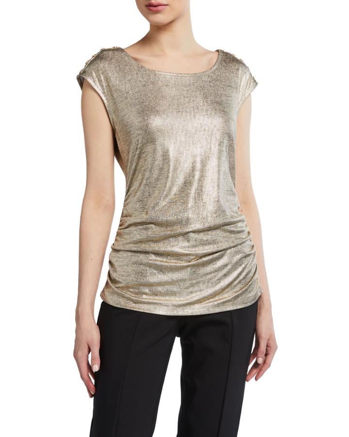 Metallic Dot Ruched Top