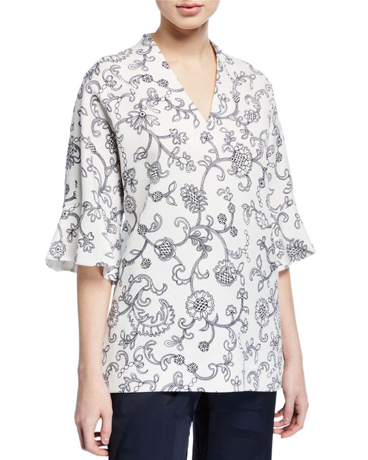 V Neck Floral Lace Print Tunic