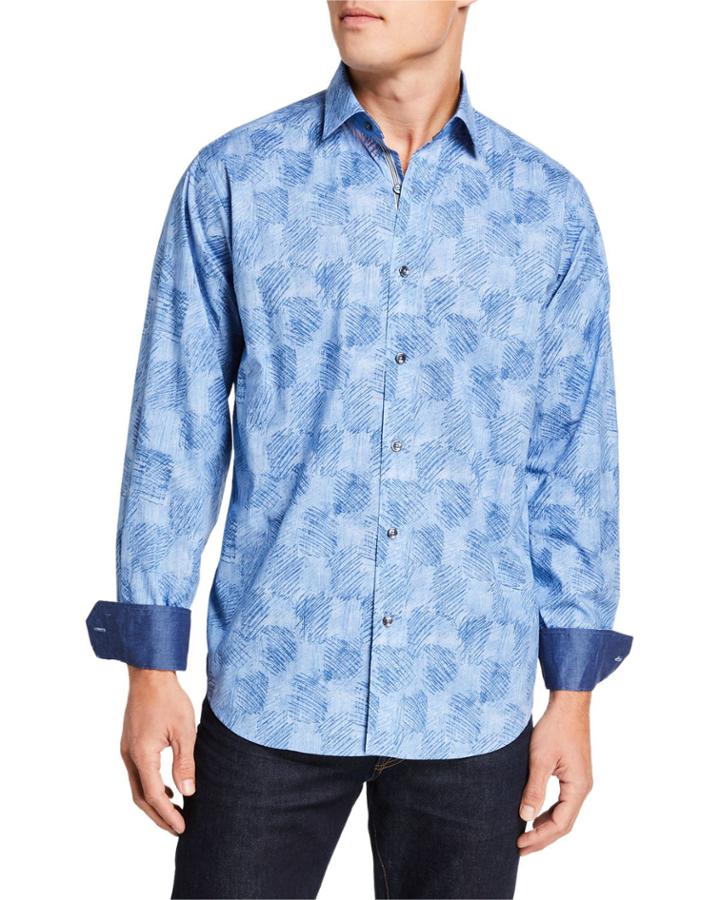 Men's Patterned Sport Shirt With Contrast Reverse Detail
