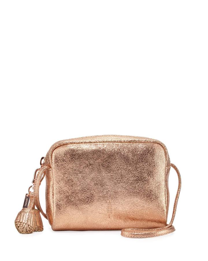 Pompom Metallic Leather Tassel Crossbody Bag
