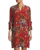 Deandra Floral V-neck Sleek Tech Cloth Dress, Red