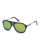 Plastic Aviator Sunglasses, Dark Green/green